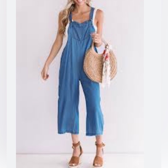 Zara chambray Jean soft overalls size small - Picture 1 of 9